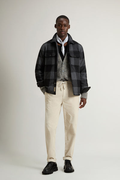 Alaskan Check Overshirt in Recycled Italian Wool Blend Oatmeal Check