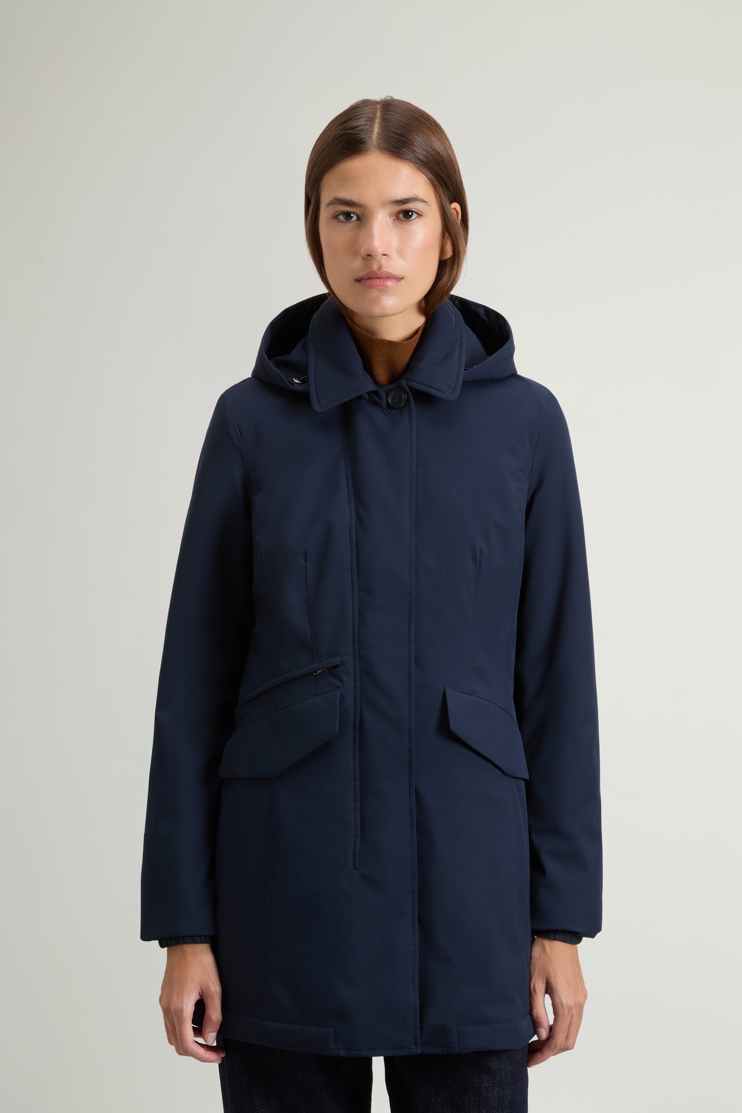 Coat in Light Stretch with Removable Hood